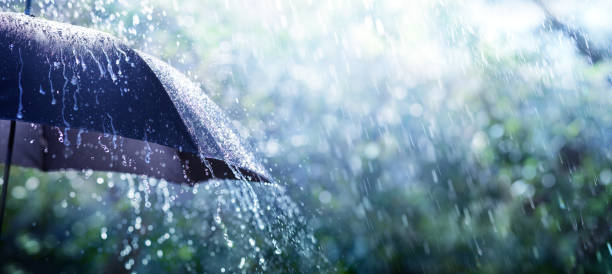 Umbrella in the rain, symbolizing preparedness and challenges amidst climate change.