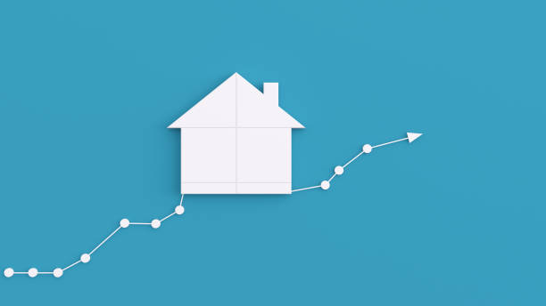 A line graph illustrating an upward trend in loan volumes, with part of the line creatively shaped like a house, symbolizing growth in the housing market.