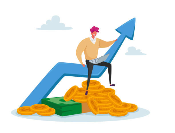 Person sitting on an upward-pointing arrow, symbolizing financial growth and optimism as borrowers and brokers prepare for the potential rate cuts in 2025, with coins at the bottom representing the financial opportunities ahead.